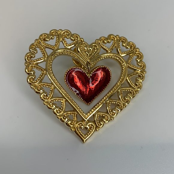 Avon Jewelry - Avon 1991 Dangling Heart Lapel Pin Brooch